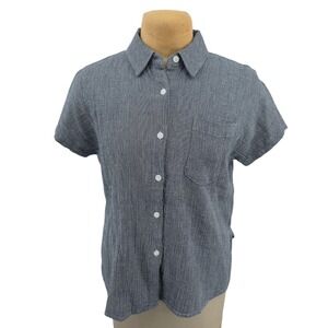 HATCH Short Sleeve Button Down Shirt Womens XS 0 Blue Gauze Maternity Friendly